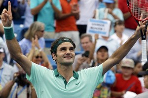 Khoảnh khắc chiến thắng của Federer.